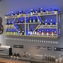 Bar Wine Rack Wall Mounted with LED Light,Floating Bar Shelves with Hanging Wine Glass Holder,Liquor Bottle Display Shelf,Metal Wine Storage Racks,Bar Shelf for Wine Cellar,Kitchen,Black/GOL