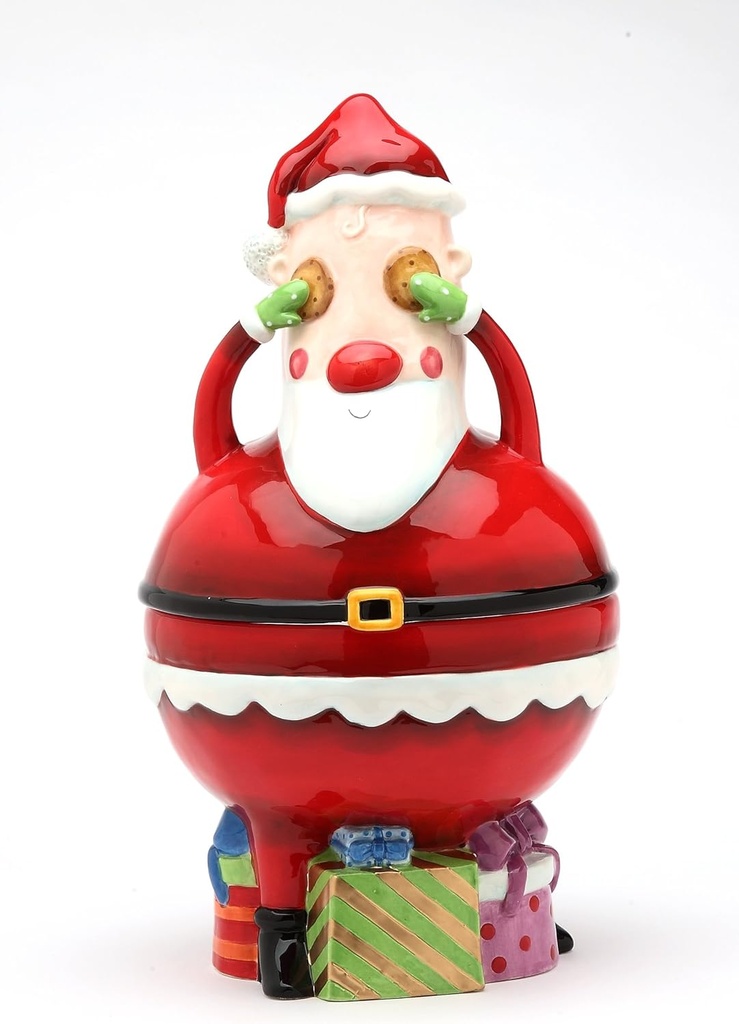 Cosmos Gifts 60910 Fine Ceramic Hand Painted No Peeking Santa Claus with Presents Design Cookie Jar, 11-1/8" H