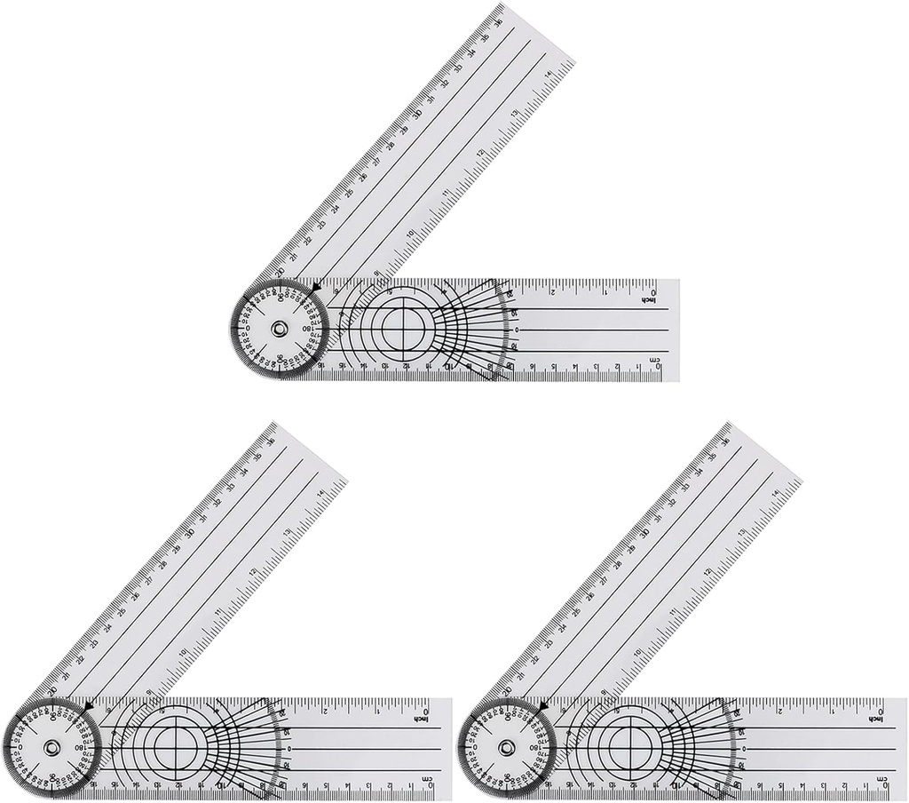 3PCS Clear Goniometers, Plastic Protractor Angle Finder, Angle Ruler with 7 Inch Arm, Angle Finder Protractor, Miter Angle Finder, Measurement Tool for School Office Measuring Work