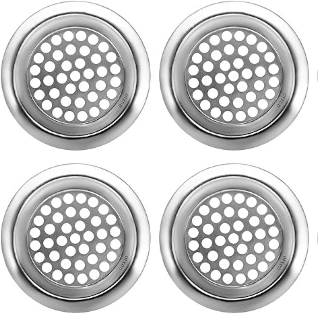Bathtub Drain Strainer Metal Hair Catcher for Bathroom Sink - Pack of 4 - Kitchen Stainless Steel Food Stopper for Tub Universal Mesh Basket for Bath