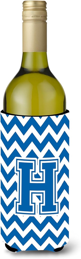 Caroline's Treasures CJ1056-HLITERK Letter H Chevron Blue and White Wine Bottle Hugger Bottle Cooler Sleeve Hugger Machine Washable Collapsible Insulator Beverage Insulated Holder