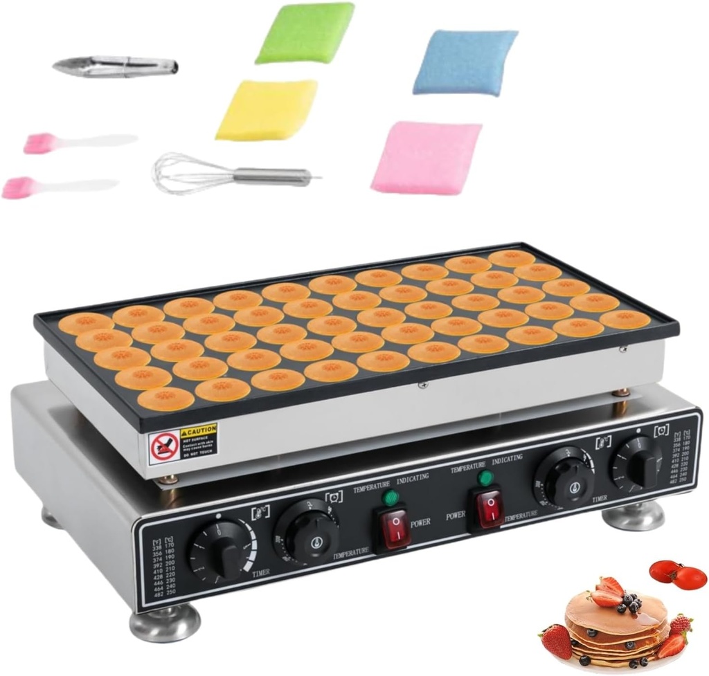 Mini Dutch Pancake Baker, 1800W 50PCS Commercial Electric Nonstick Waffle Maker Machine For Home Or Commercial Use, 2 tats & 2 Timers Separate Control