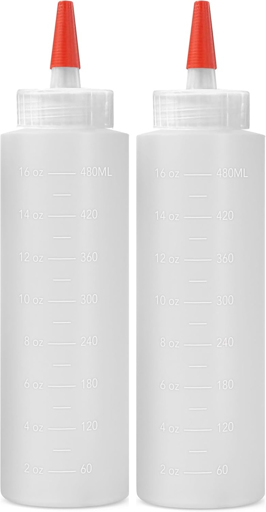 2-pack Plastic Squeeze Bottles for Sauces - 16oz Condiment Squeeze Bottles for Liquids - BPA Free Squirt Bottle with Cap - Ketchup, Syrup, Oil, Dressings, Honey & Arts and Crafts