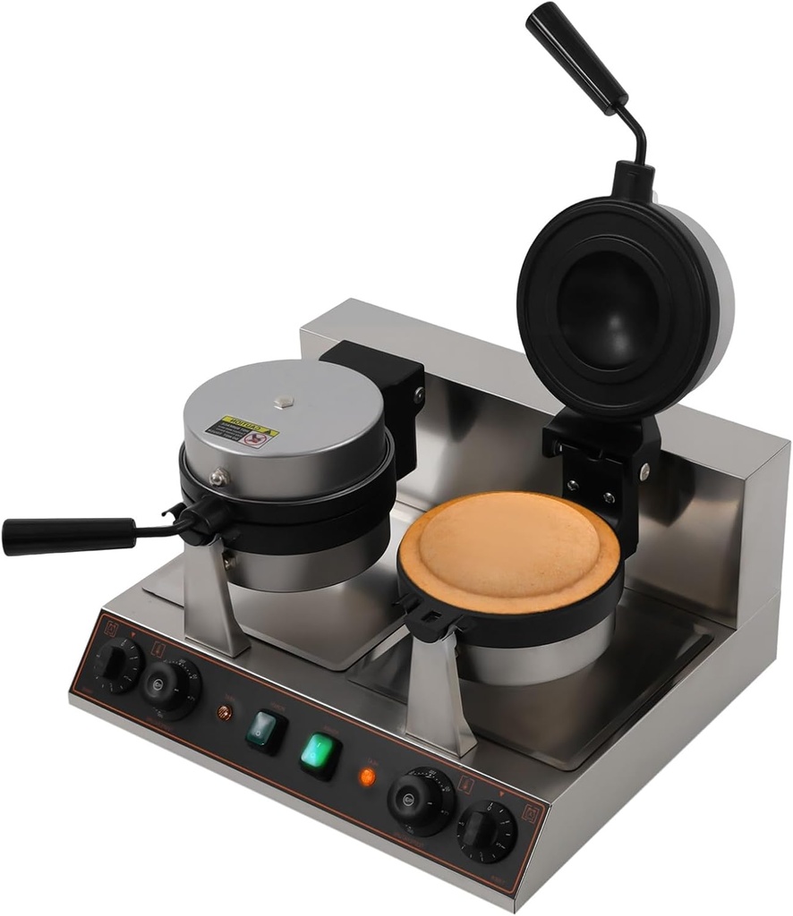 2-Head Ice Cream Burger Maker, Stainless Steel Unique Shape Burger Waffle Maker with Temperature Control & Timer, 2400W Double-Sided Heating Hamburger Maker with LED Power Indicator Light