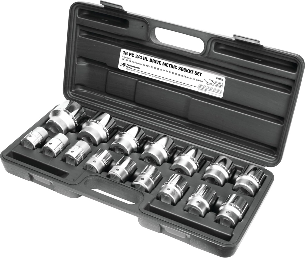 Performance Tool W34906 16-Piece Drive MM 12-Part Socket Set, 3/4-Inch