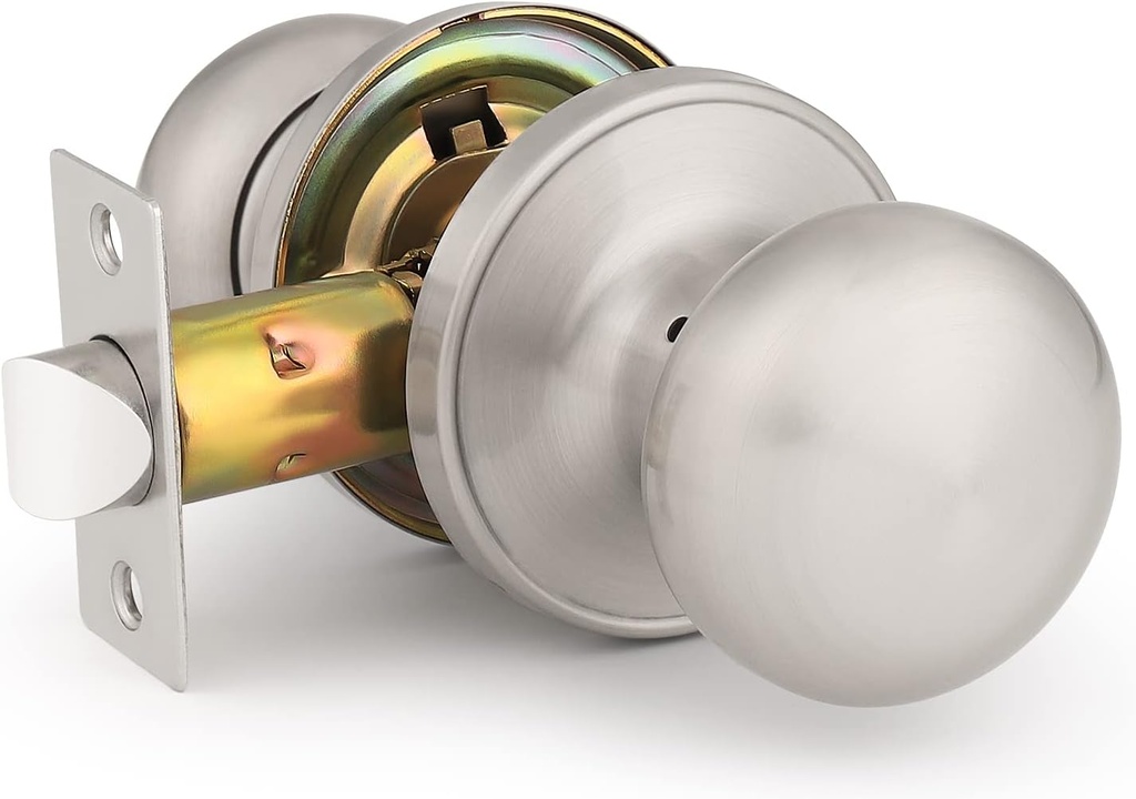 Mengico 6 Pack Door Lock,Satin Nickel Interior Door Lock,Door Knob Handle Passage Lock(for Hallway&Closet),Brushed Nickel Door Knobs Interior