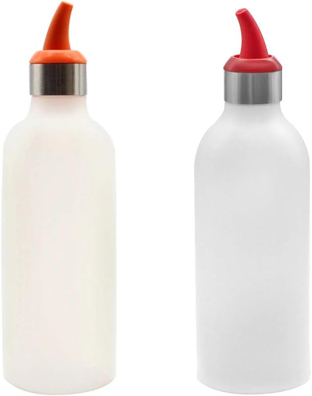 Cabilock 2pcs Silicone Squeeze Bottles for Sauces Non-leak Dispensers for Ketchup Mustard and Salad Dressing Mixed Colors for Bbq and Camping Use