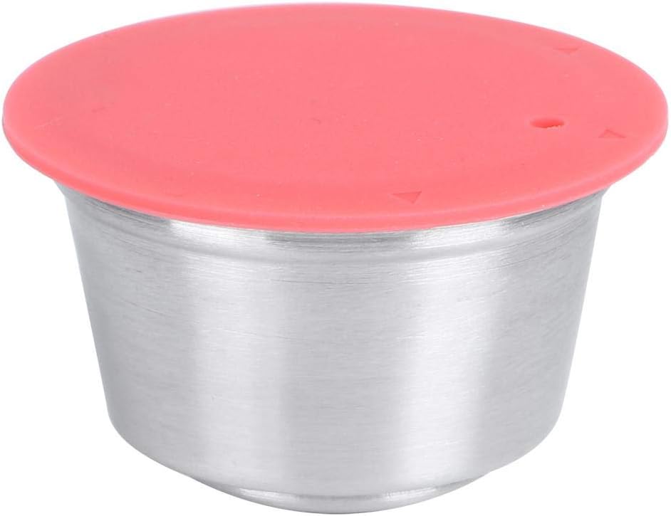 Silicone Stainless Steel Reusable Refillable Coffee Capsule Cup with Pressed Powder Cover Fit for Coffee Maker 40ml(2#)