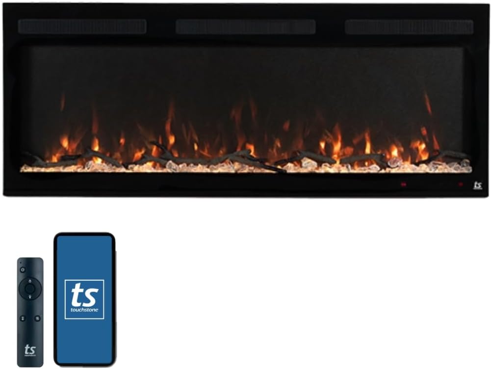 Touchstone Smart Electric Fireplace-The Fury 50" Wide- 4.5" Thin in Wall Recessed-100 Realistic Flame/Ember Bed Color Combos-1,500W Heater-Larger Viewing Area-Alexa/WiFi Enabled