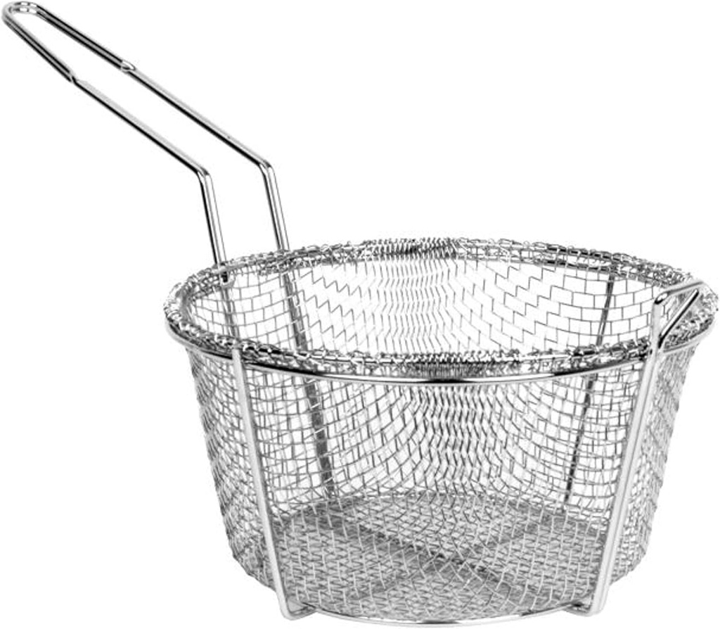 TrueCraftware- 11-1/2” x 5-3/8" Heavy Duty Round Fry Basket Nickel Plated Iron- Deep Fry Basket Frying Multifunctional Fryer Round Food Strainer for Restaurant Kitchen Frying Chips Fish Sausages