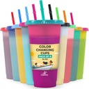 Plastic Tumblers with Lids and Straws - 9 Packs 24oz Color Changing Cups Thick Plastic Cups With Lids And Straws-Reusable Cup With Lids And Straws-Kids Cup With Straws And Lids-SmoothieCup