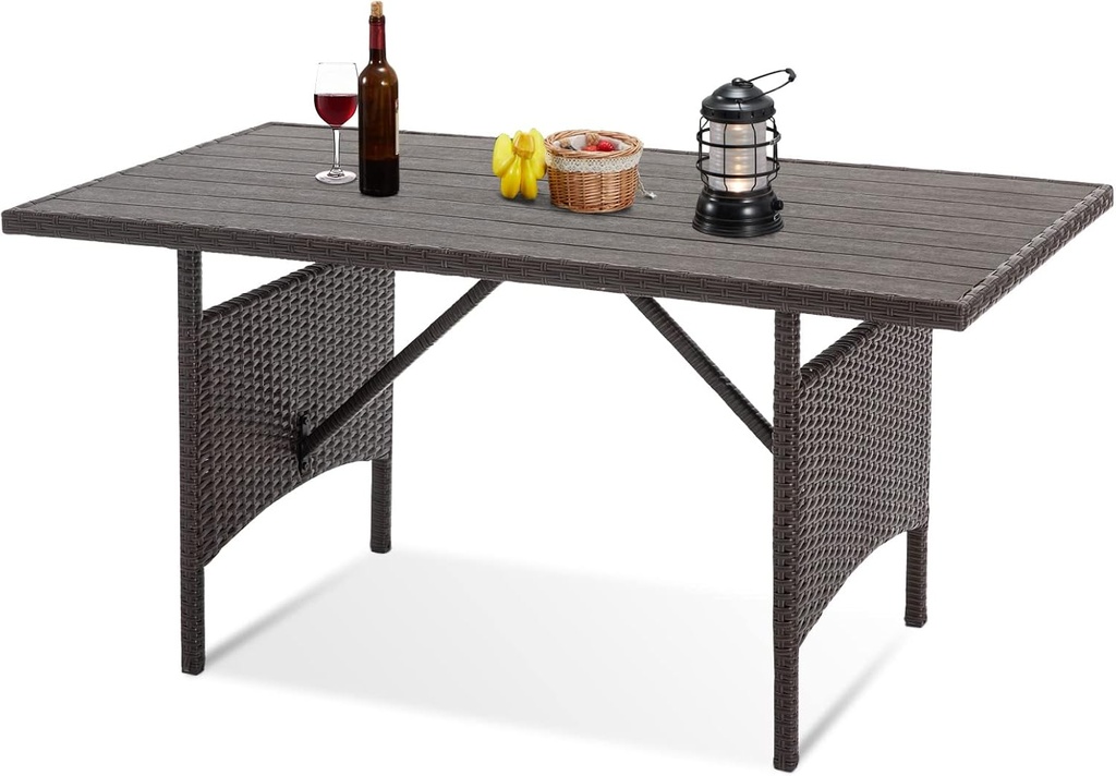 U-MAX Wicker Outdoor Dining Table, 54” Metal Frame Table for Patio Furniture or Indoor (Brown)
