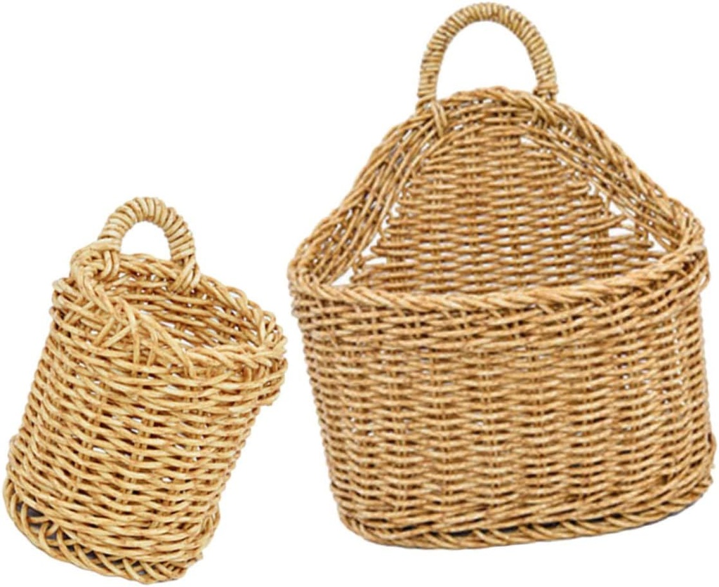 2pcs Wall Woven Hanging Basket Set for Kitchen Handcrafted Garlic Ginger Storage Baskets Farmhouse Style Wall Decor for Organizing Fruits Veggies