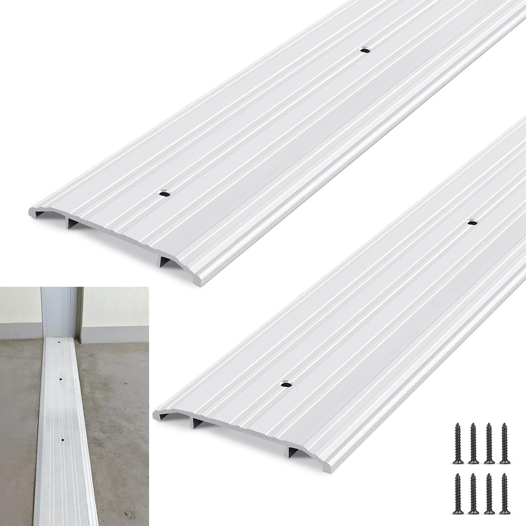 Tandefio 2 Pcs Door Saddle Threshold for Doorway Interior Sturdy Aluminum Commercial Fluted Saddle Door Threshold Durable and Sleek Doorway Entryway Access Draft Protection (5" X 1/2" X 36",Silver)