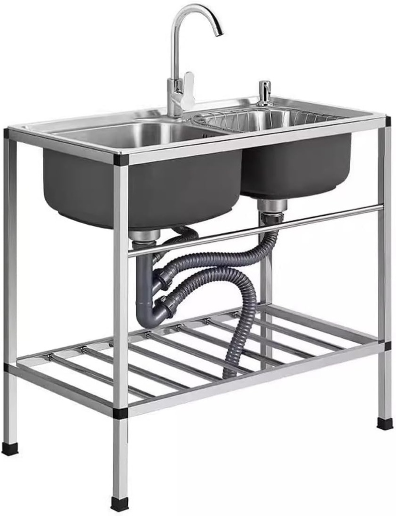 Outdoor Utility Sink Stainless Steel Double Bowl Sink,Durable,Easy To Clean,Very Suitable For Kitchen, Bathroom, Garage, Laundry Room, Outdoor Garden 30.3" X 16.6" X29.6"