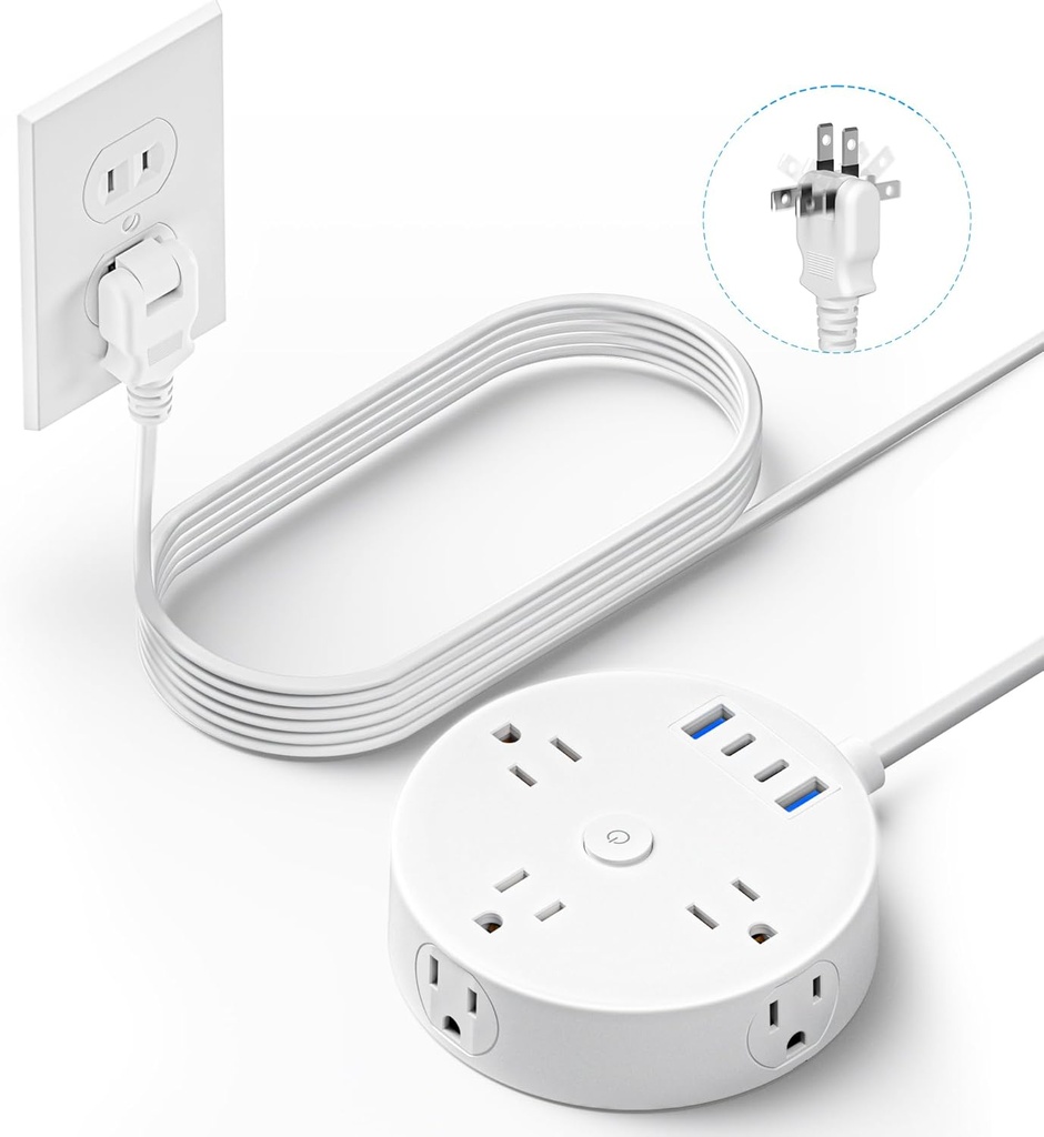 10FT 2 Prong Power Strip, Yozisital 2 Prong to 3 Prong Outlet Adapter, Flat Extension Cord, Surge Protector with Rotating Plug, 6 Outlets 4 USB(2 USB C), Wall Mount, Ideal for Non-Grounded Outlets
