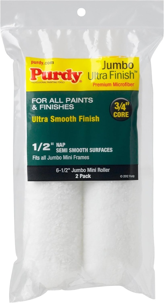 Purdy 140626053 Jumbo Mini Ultra Finish Roller Replacement, 2-Pack, 6-1/2 inch x 1/2 inch nap