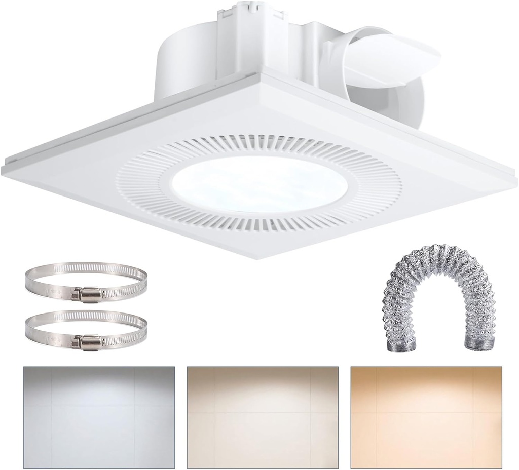 Bathroom Vent Fan with Light, Bathroom Exhaust Fan with LED Light Adjustable, Quiet 1.0 Sones Three Color Temperatures 2700k/4000k/5700k, 110 CFM,Ceiling Mount Ventilation for Home/Bath/Office (white)