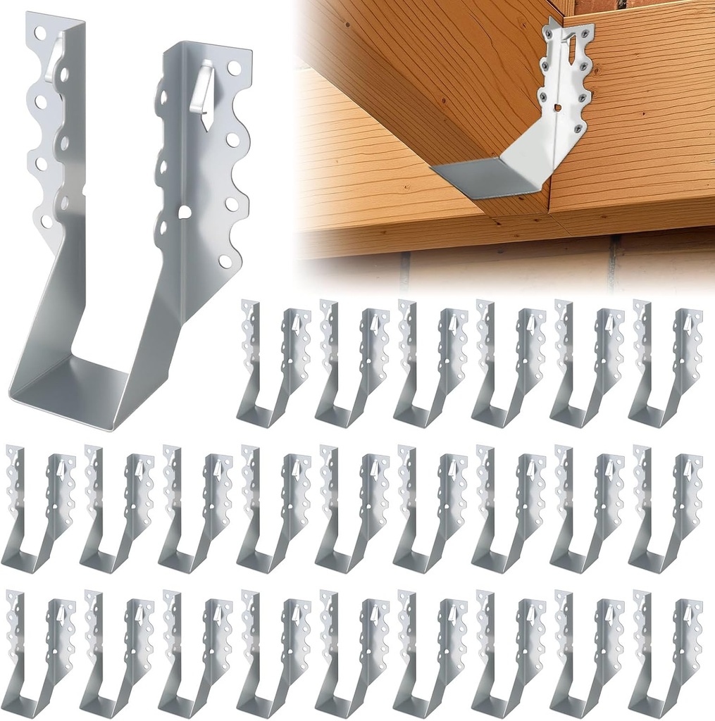 25 Pcs 2x8 Face Mount Joist Hangers, 20 Gauge Galvanized Joist Hangers for Wood, Hurricane Tie Rafter Brackets Perfect for Shed, Roof, Deck, Floor, Ceiling – Sliver