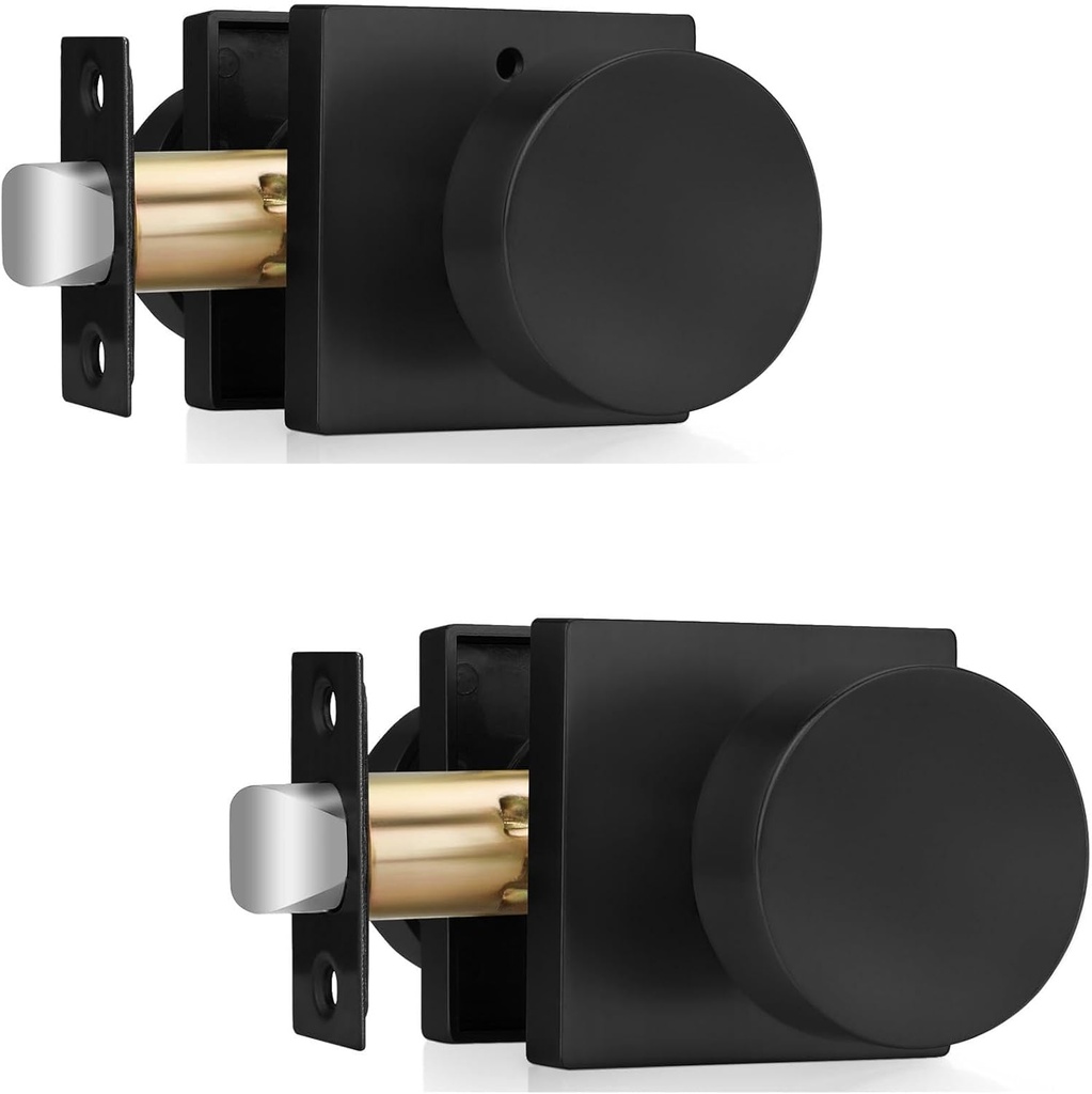 Haidms Matte Black Door Knob Interior, Heavy Duty Square Black Interior Door Knob for Bedroom Zinc Alloy Privacy Doorknob Bathroom(2 Pack)