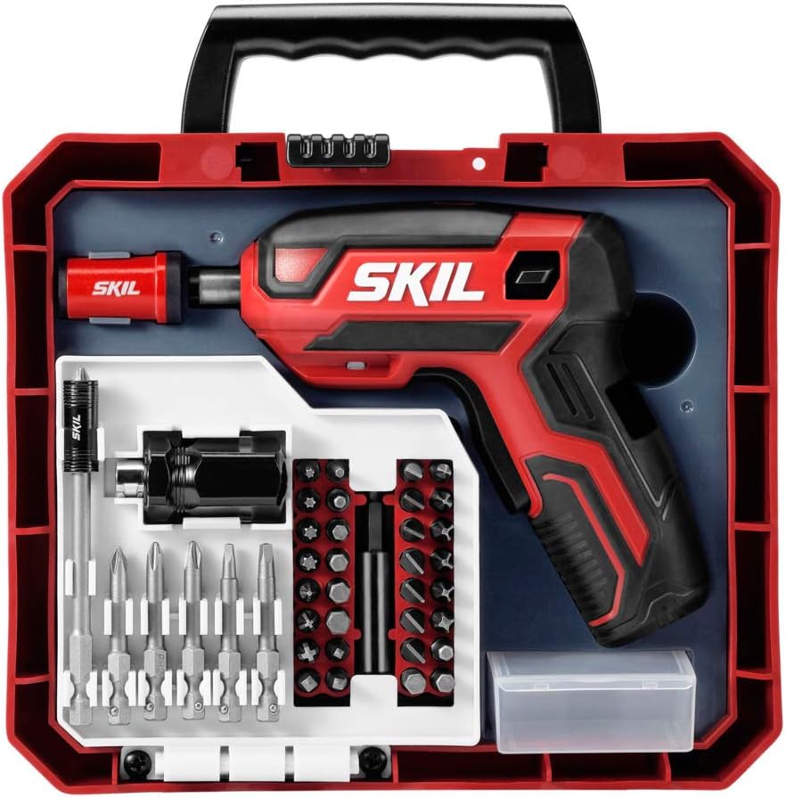 SKIL Rechargeable 4V Cordless Pistol Grip Screwdriver with 42pcs Bit Set, USB Charger and Carrying Case - SD5618-03