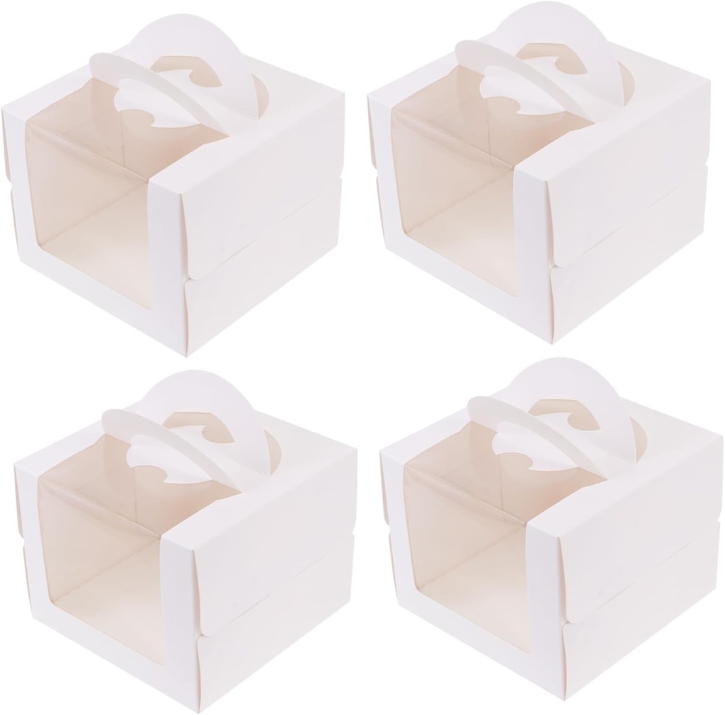 Ciieeo 4Pcs White Cake Boxes with Transparent Window Multi Purpose Dessert Packing Containers for Birthday Cakes Handheld Storage for Celebrations and Events
