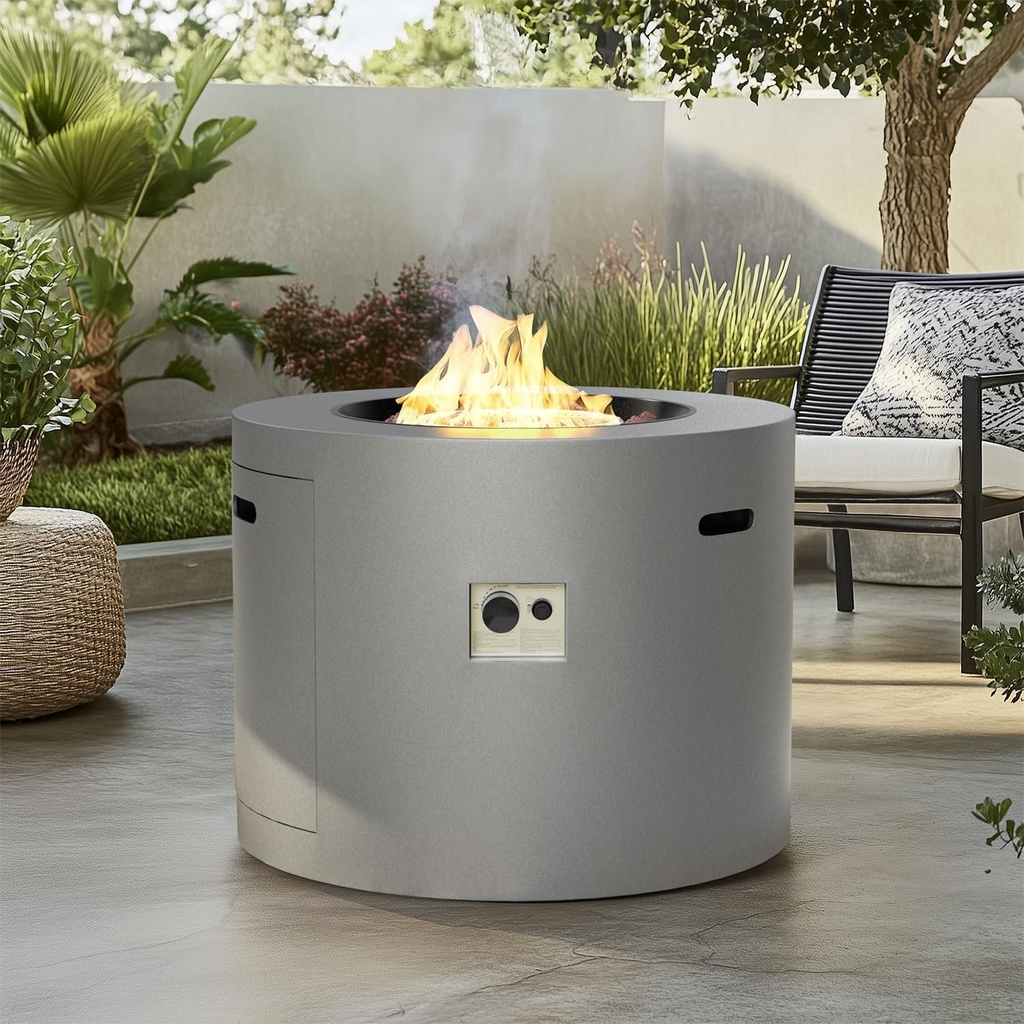 32 Inch Propane Fire Pit Table, 50,000 BTU Round Outdoor Fire Table, Alloy Steel Gas Fire Pits with Waterproof Cover, Lava Rocks and Lid, CSA Certified, for Patio, Deck, Backyard, Gray