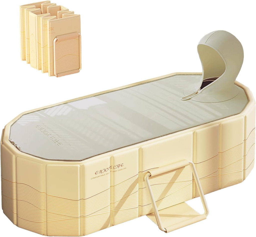 Portable Bahtub, 58" Ice Bath Tub for Adults, Non-Inflatable Foldable Bathtub for Shower, Collapsible Insulated Ice Hot Bath Tubs with Lid at Home & Outdoor