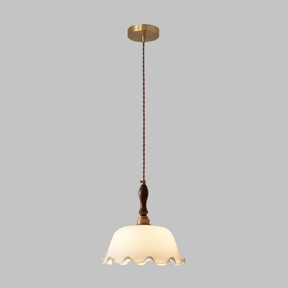 American Glass Flower Pendant Light E27 1-Lamp Simple Retro Brass Hanging Light Adjustable Indoor Hanging Light