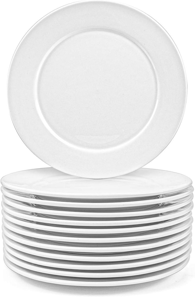 Foraineam 12 Pieces 8 Inch Round Porcelain Salad Plates Dessert Plate Set White Dinnerware Dish Serving Plates