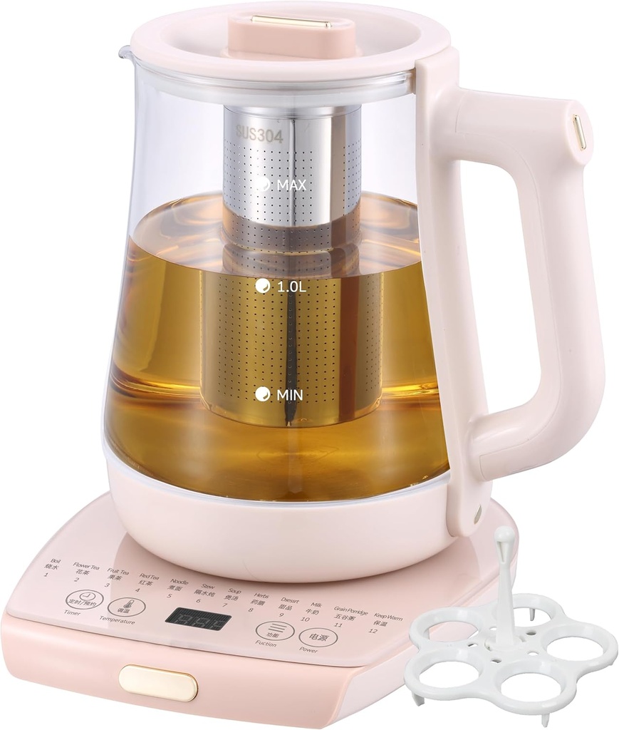 Health Pot Electric Kettle with Infuser,Smart Fruit Hot Tea Maker, Temperature Control and Tea Keep Warm, 12 Functional Procedures, 1.8 Liters of Capacity(pink)
