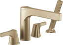 Delta Zura Roman Tub Faucet with Hand Shower, Brushed Gold Deck Mount Bathtub Faucet, Champagne Bronze T4768-CZ (Valve Not Included)
