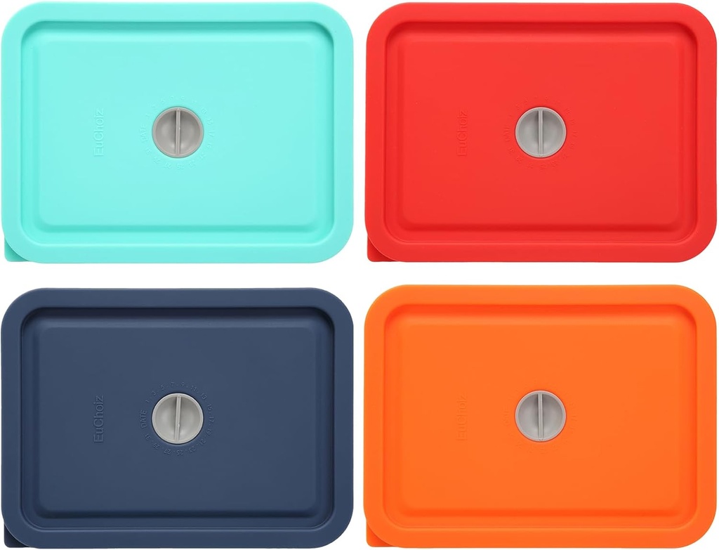 Replacement Lids for Pyrex 7210-PC 3 Cup Rectangle, Silicone Storage Cover Lid for Glass Bowl 4 Pack with Date Mark