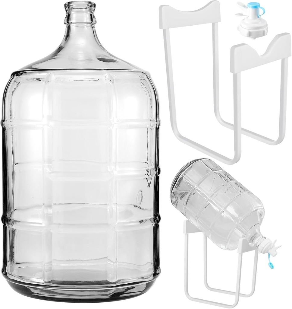 Maxdot 5 Gallon Glass Water Jug with Water Jug Stand and Dispenser Valves, Carboy Fermenter Food Grade for Water Storage, Beer Wine Making and Fermentation Making Equipment