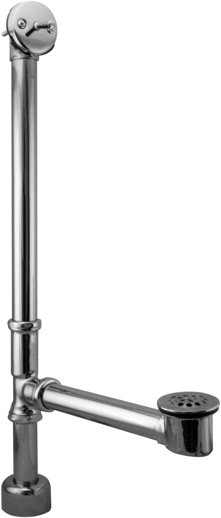 Westbrass D3241K-07 22-1/2" Brass Bath Waste & Overflow Assembly with Trip Lever and Beehive Strainer Grid Drain, All Exposed, 1-Pack, Satin Nickel