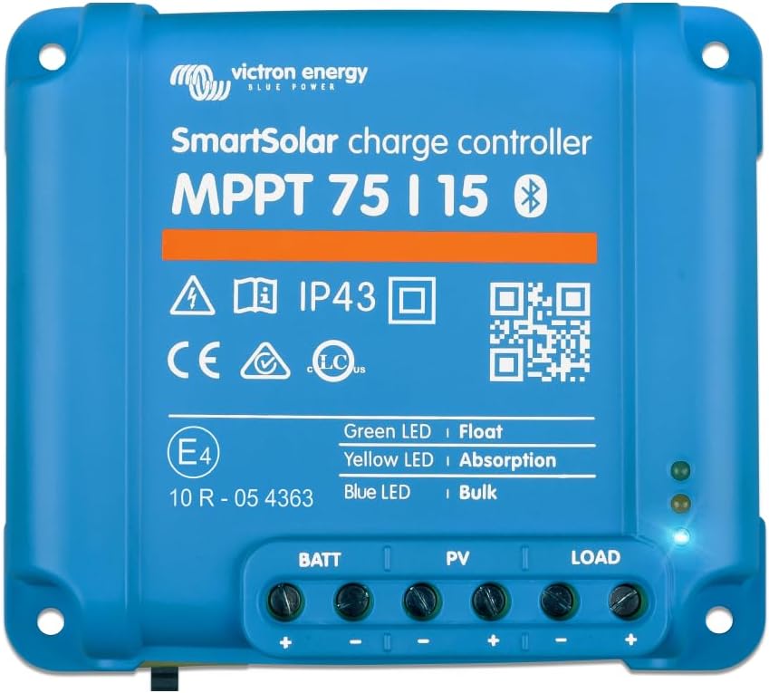 Victron Energy SmartSolar MPPT Solar Charge Controller (Bluetooth) - Charge Controllers for Solar Panels - 75V, 15 amp, 12/24-Volt
