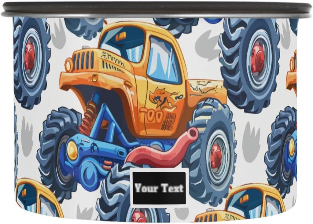 ALAZA Cartoon Monster Truck Airtight Coffee Bean Canister Customed 17oz Food Storage Containers with Lids For Gournd, Tea, Sugar, Flour, Rice, Cereal, Candy Cookie Jar