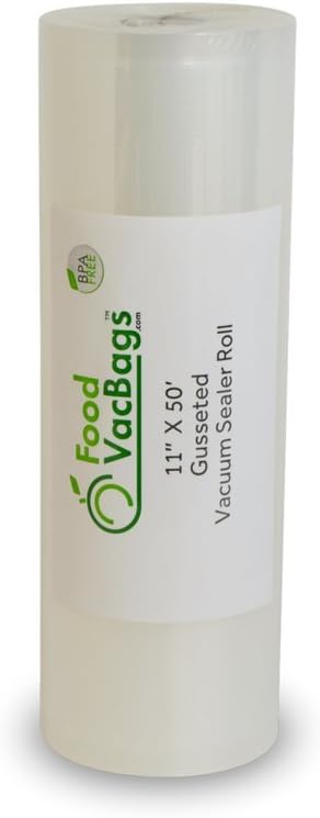FoodVacBags Expandable Vacuum Sealer Bags 11-inches by 50-feet Heat Seal Rolls Commercial Grade for Large Roasts, Casseroles, Game Compatible with Foodsaver (1 Roll)