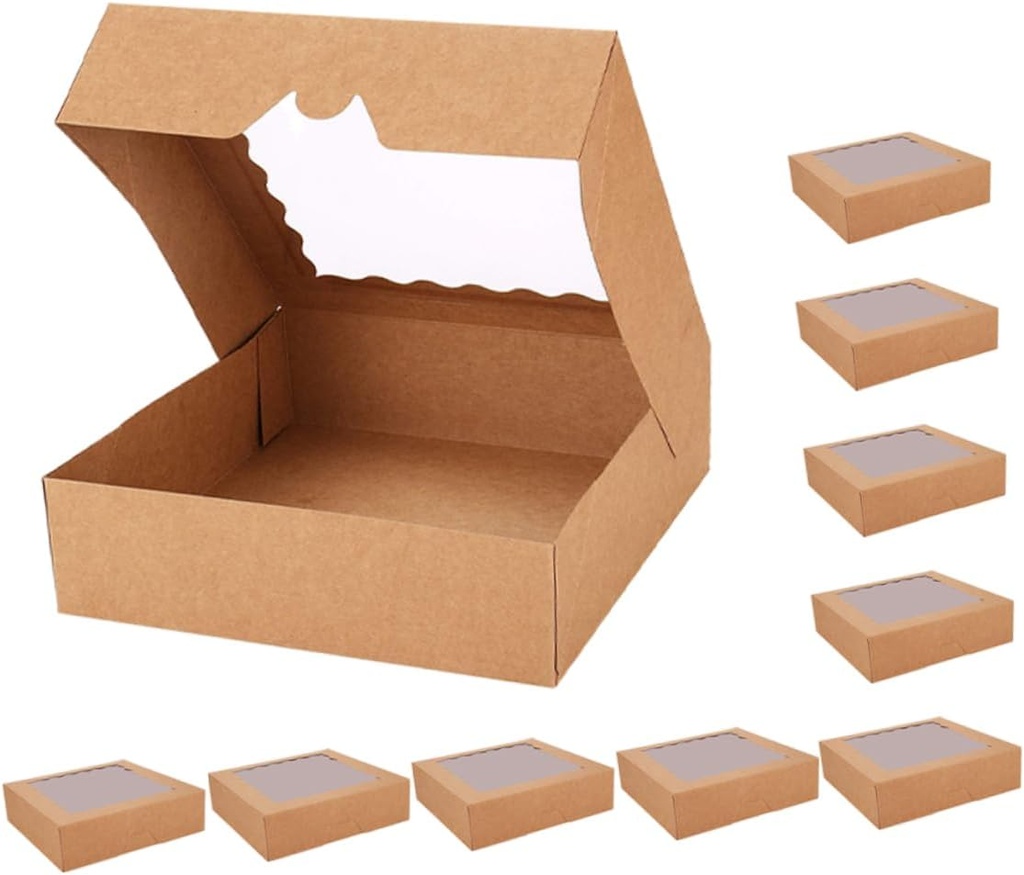 OUNONA 10Pcs Transparent Window Cake Boxes Paper Baking Containers for Cupcakes Muffins and Desserts and Break Resistant Bakery Boxes for Storing and Displaying Treats