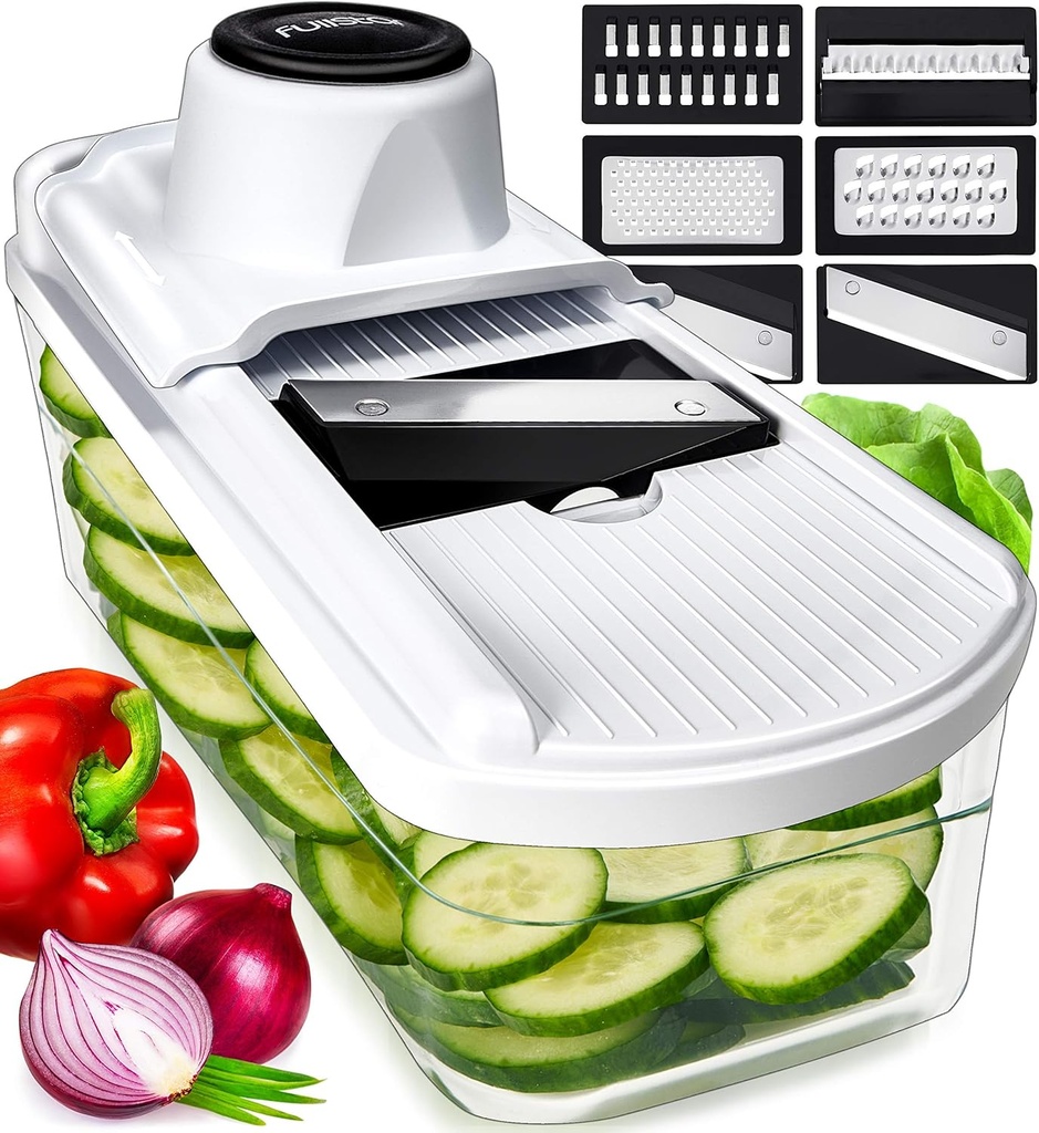 Fullstar Mandoline Slicer for Kitchen, Fruit Cutter, Cheese Grater, Cucumber Slicer, Food Cutter & Kitchen Gadgets (7 in 1, White)