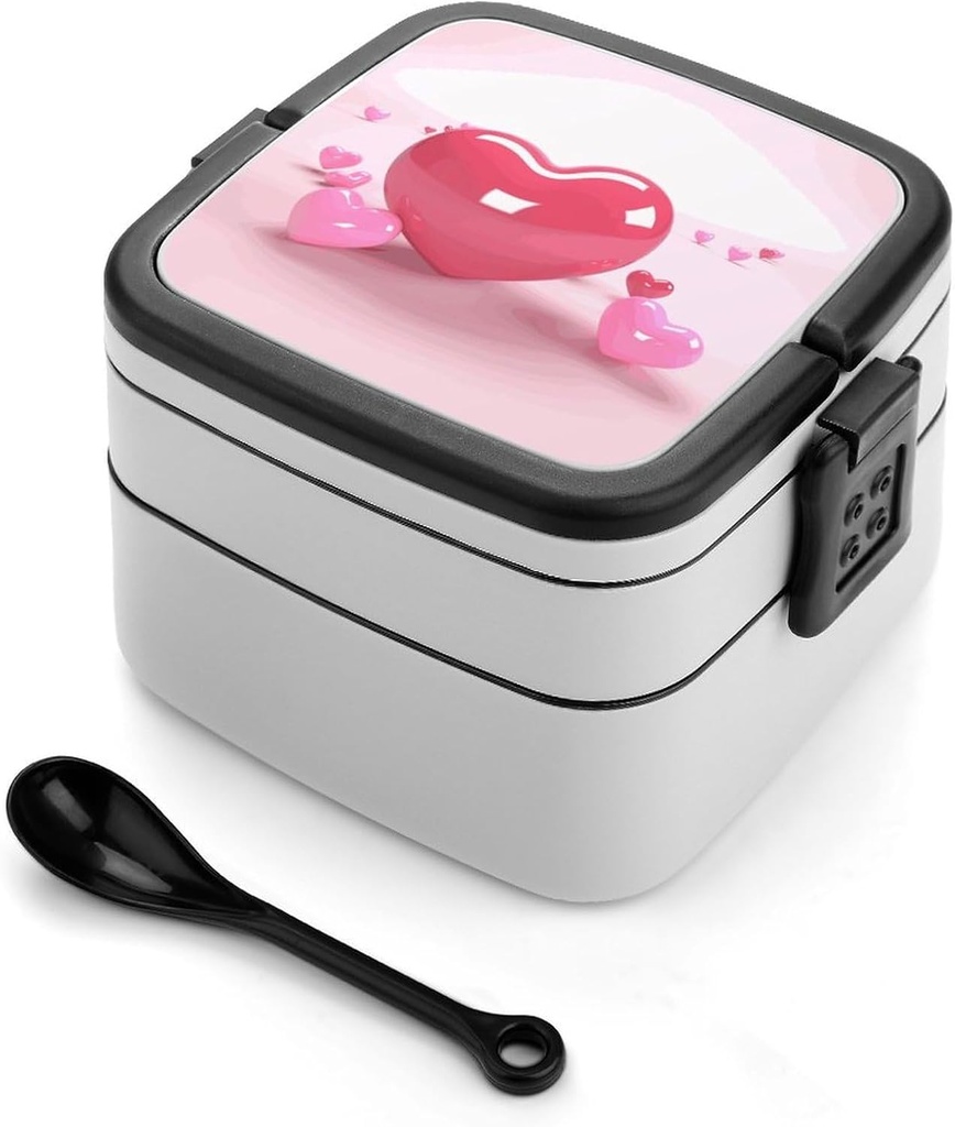 Heart Bento Box for Adults Double Layer Lunch Box with Spoon And Invisible Handle Microwave Dishwasher Safe Leak Proof Meal Prep Lunch Containers for Office Picnic