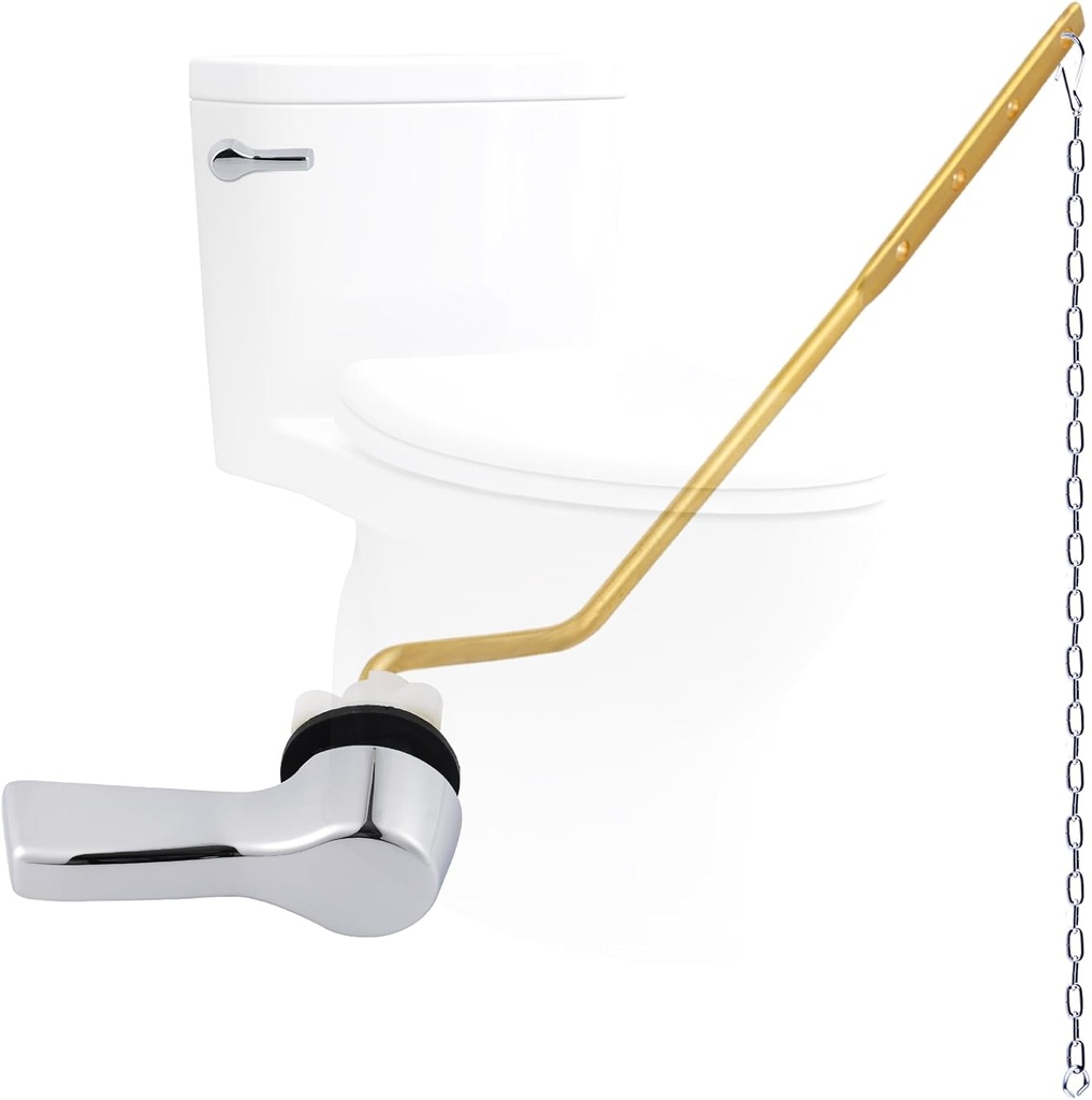 Hygie Rinse Universal Metal Toilet Handle Lever Flush Replacement, Side Mount Toilet Handle with Stainless Steel Flapper Chains, Toilet Repair Kit, Chrome