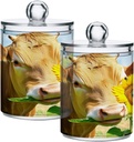 Acrylic Plastic Clear Jar with Lid, Cow Eat Sunflower Airtight Storage Jar 2 Pack Kitchen Storage Containers for Cookie Snack Candy