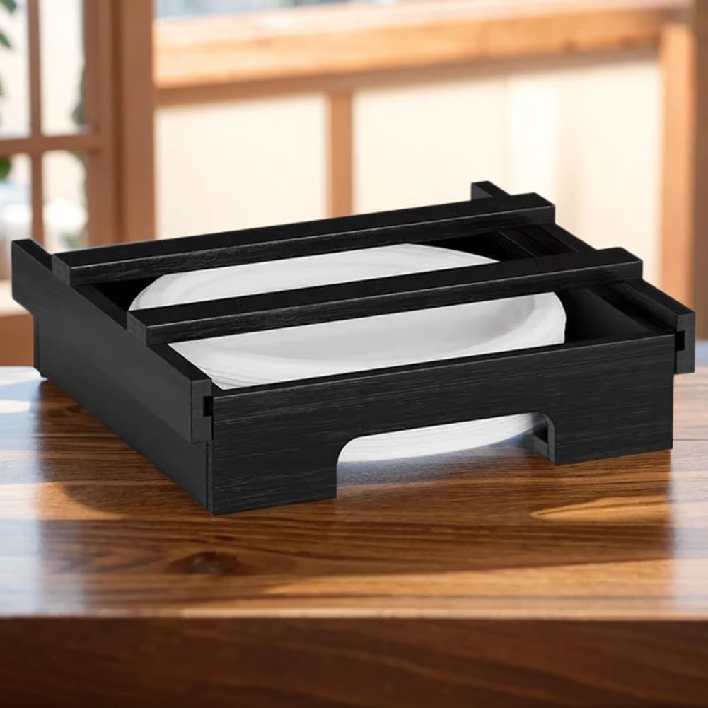 10" Dish Dipping Rack, Plate Dispenser, Under Cabinet Bamboo Plate Rack, Kitchen Counter Vertical Plate Dipping Rack Countertop Caddy