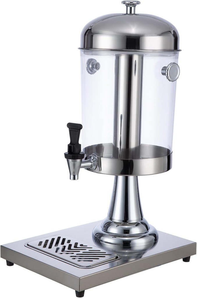 2.11Gallon Commercial Beverage Dispenser with Centre Ice Core and Stand Drip Trays Stainless Steel Cold Drink Dispenser for Parties Pub Cafeteria Restaurant Home Hotel (Silver, single-head)