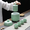 Japanese Sake Set, Ceramic Sake Set 6 Pieces Celadon Wine Glasses with Warmer Pot Traditional Crafts Cups Gift for Family and Friends Traditional Hand Painted Sake Set