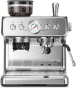 Kismile Espresso Coffee Machine with Grinder, 20 Bar Automatic Espresso Machine with Milk Frother Steam Wand, Removable Water Tank for Latte & Cappuccino(Silver)