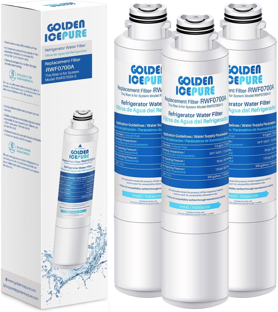 GOLDEN ICEPURE RWF0700A Refrigerator Water Filter Replacement for Samsung DA29-00020B, HAF-CIN/EXP, RF263BEAESR, RF28HMEDBSR, RF28HFEDTSR, RF28HFEDBSR, 3PACK