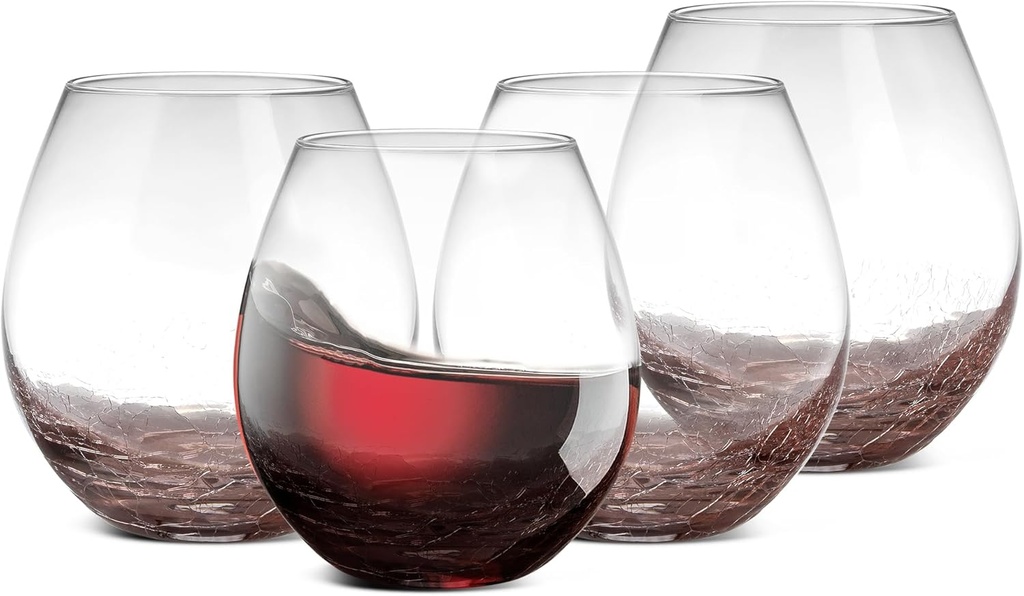 NutriChef Stemless 4 Wine Glasses 15 Ounces, Hand Blown Glasses for Home, Bar & Restaurant, Dishwasher Safe, Gift Set for Wine Lovers, Friends