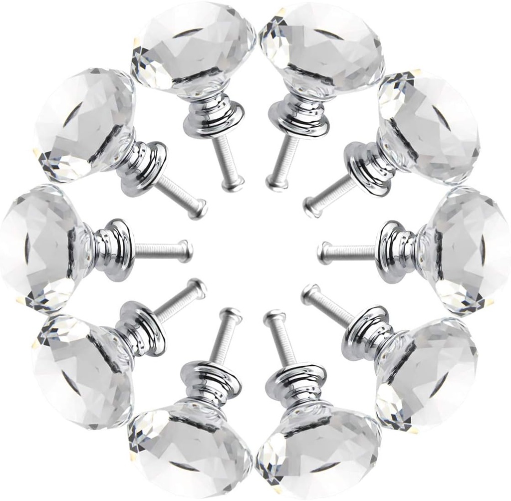 Crystal Glass Cabinet Knobs 30mm Diamond Shape Drawer Kitchen Cabinets Dresser Cupboard Wardrobe Pulls Handles 10 Pcs